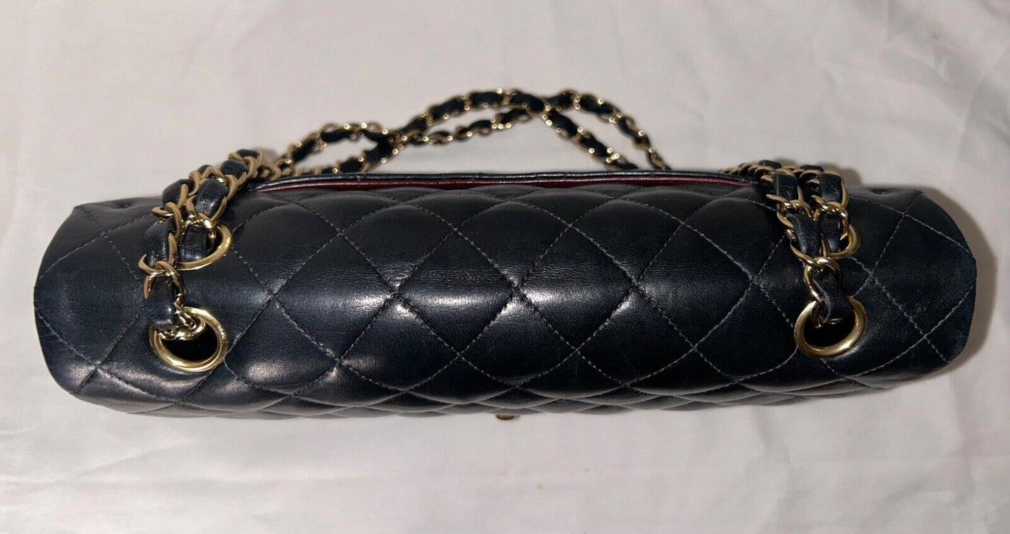 CHANEL Classic Medium Double Flap Lambskin Quilted Handbag Black/Gold