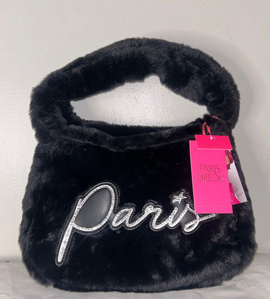 NEW! NWT PARIS HILTON Faux Fur Forever Fur Baguette Bag Black