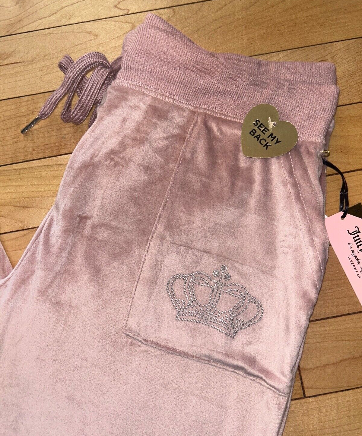 NEW ! NWT JUICY COUTURE Velour OG Big Bling Sweatpants in Coco Kiss Size M