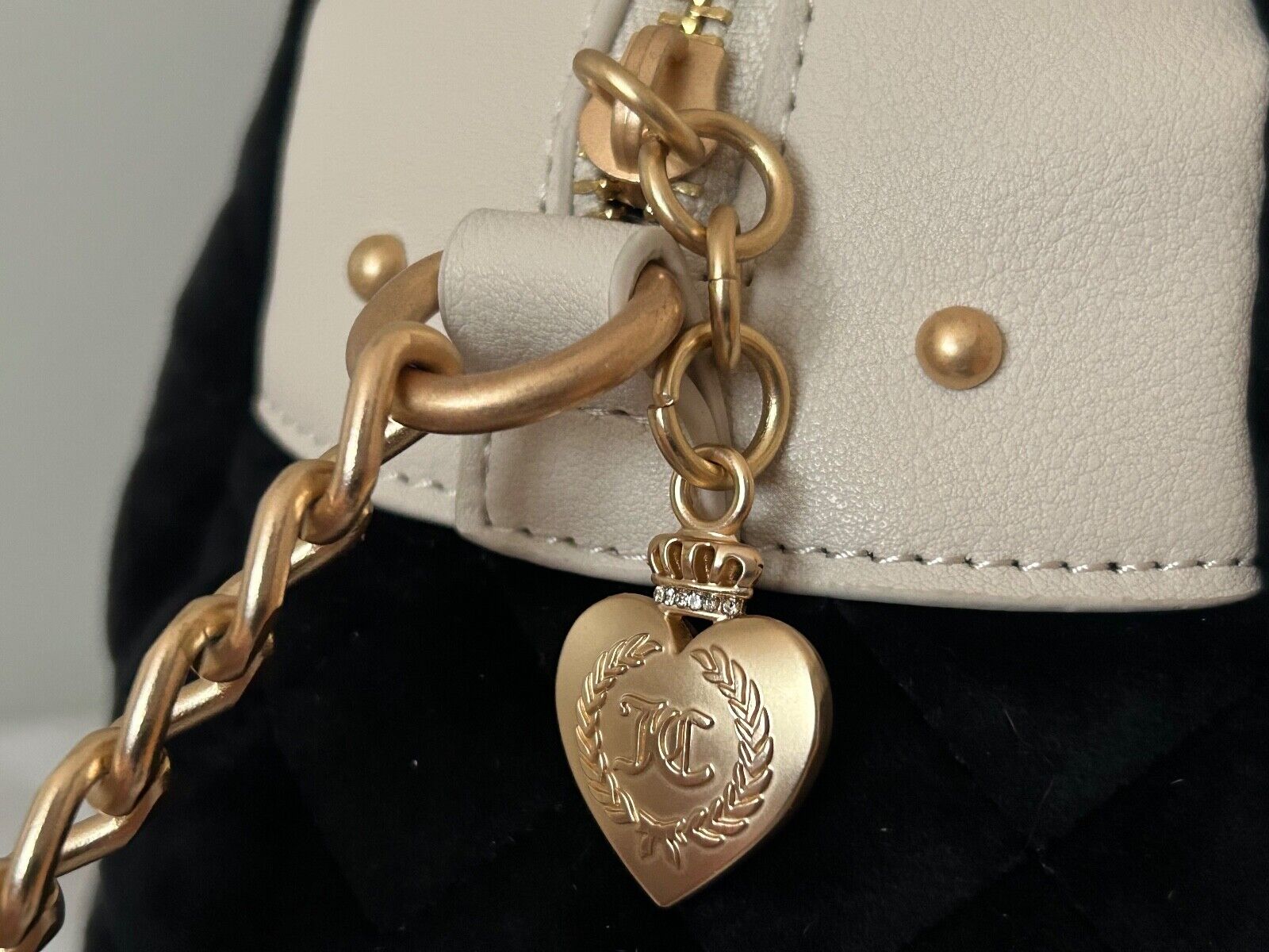 NEW! NWT JUICY COUTURE Royal Couture Velour Quilted Satchel Bag Black/Crystal