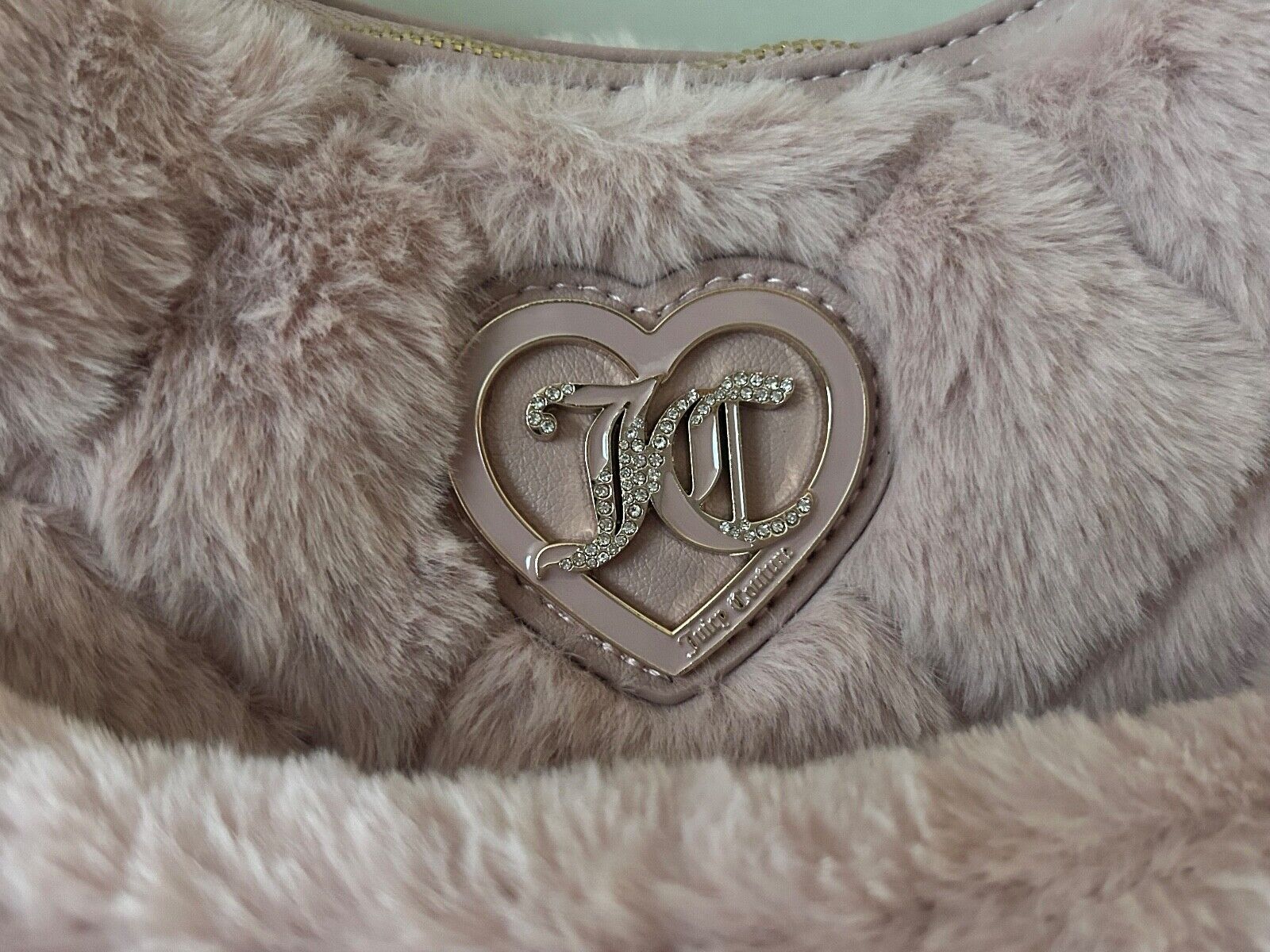 NEW! NWT JUICY COUTURE Lets Get Cozy Faux Fur Shoulder Bag Dusty Blush Pink