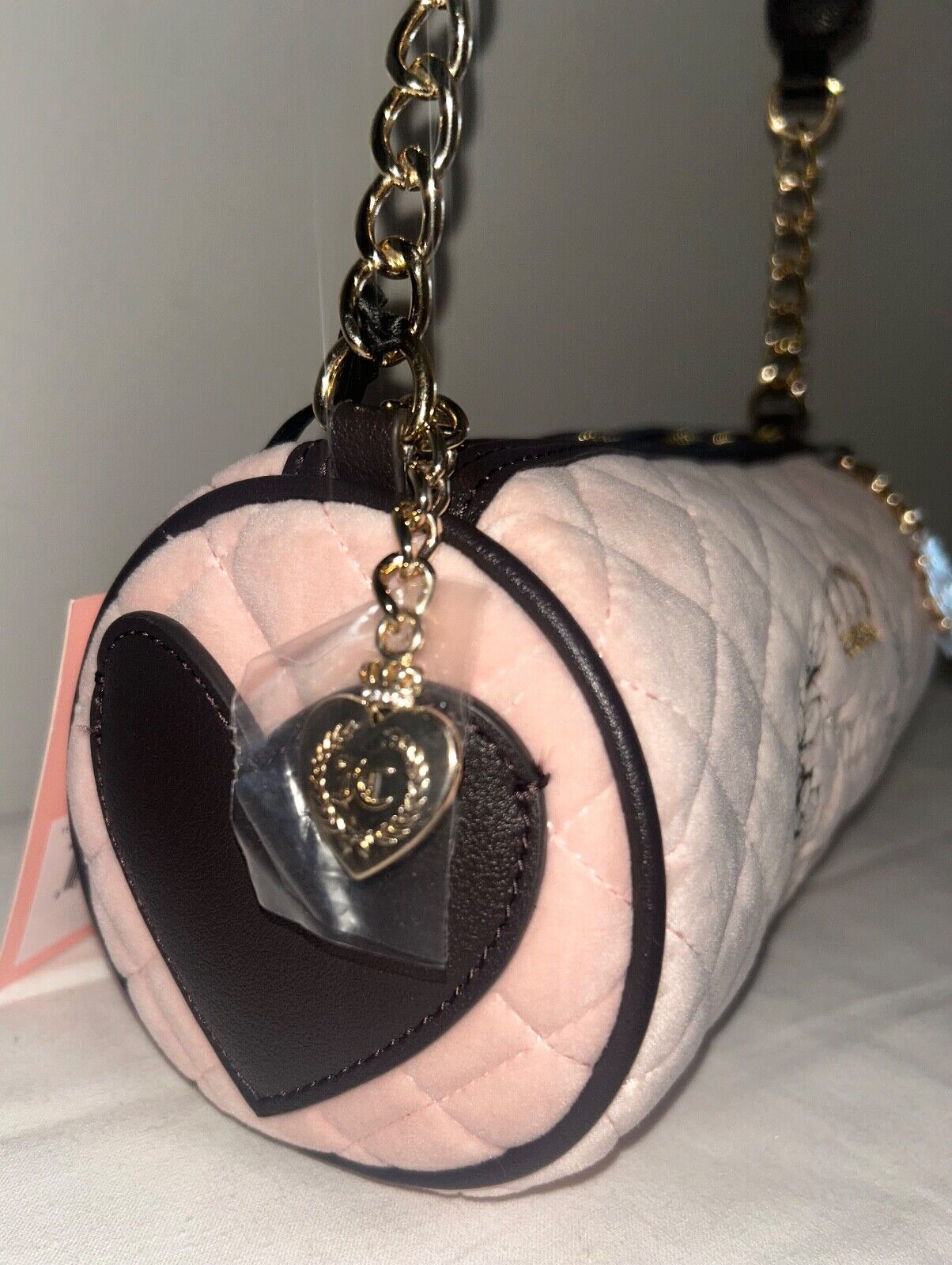 NEW! NWT JUICY COUTURE Royal Moment Velour Quilted Mini Barrel Bag Pink Clay