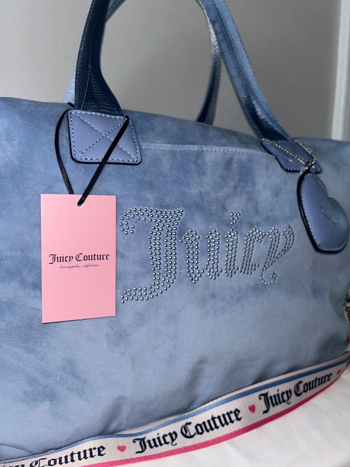 NEW! NWT JUICY COUTURE Velour Wordplay Weekender Bag Slate Blue