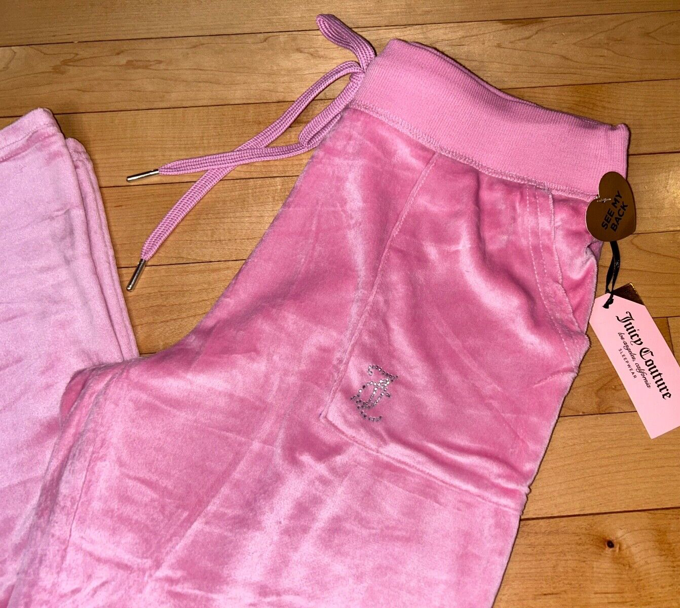 NEW ! NWT JUICY COUTURE Velour OG Big Bling Sweatpants in Cashmere Rose Size M