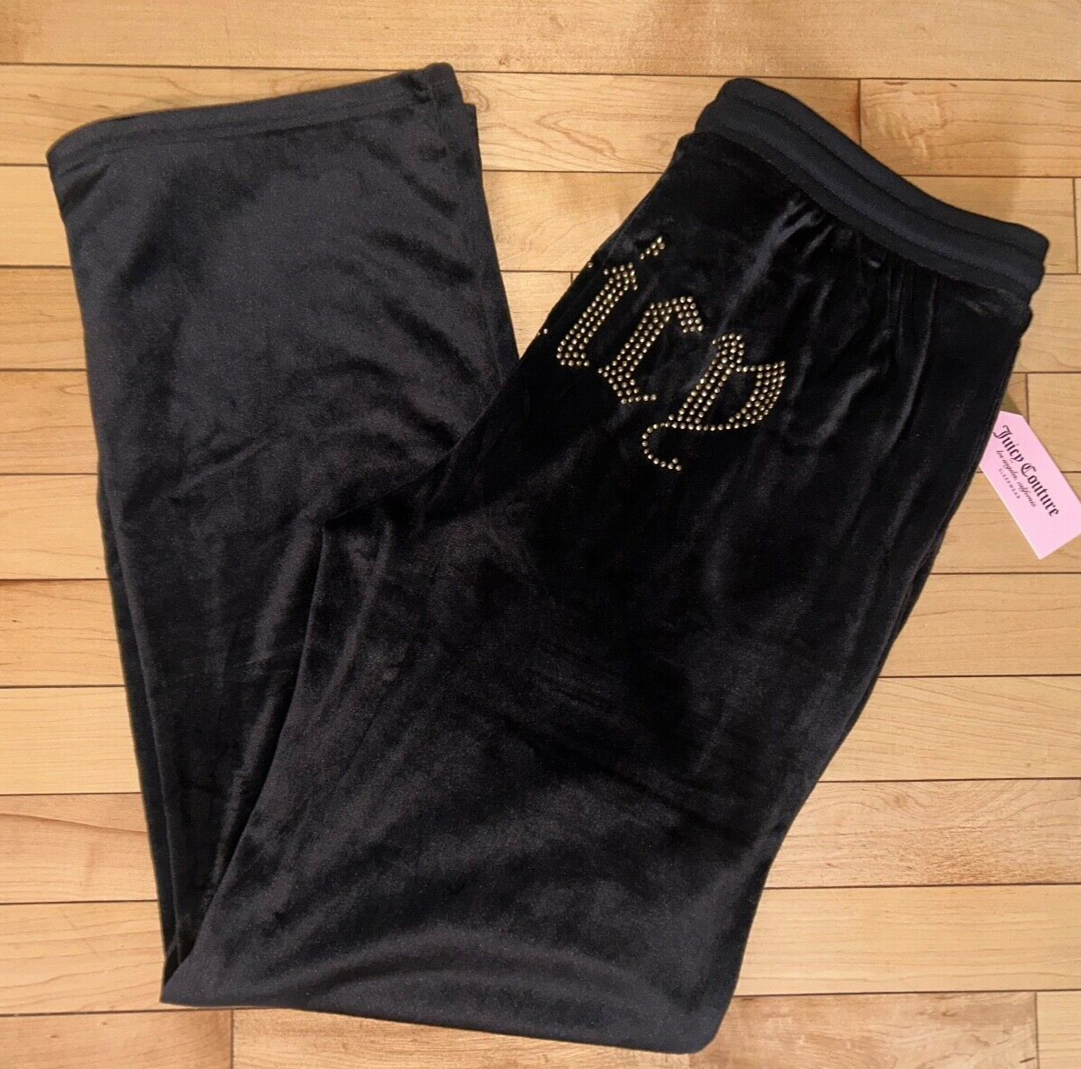 NEW ! NWT JUICY COUTURE Velour OG Big Bling Sweatpants Black Size L