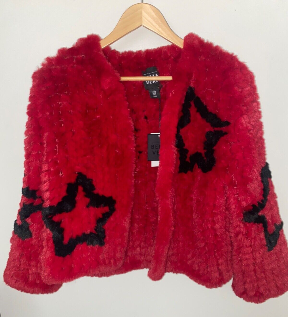 NEW ! NWT BELLE VERE Faux Fur Star Print Topper Jacket Red Size S