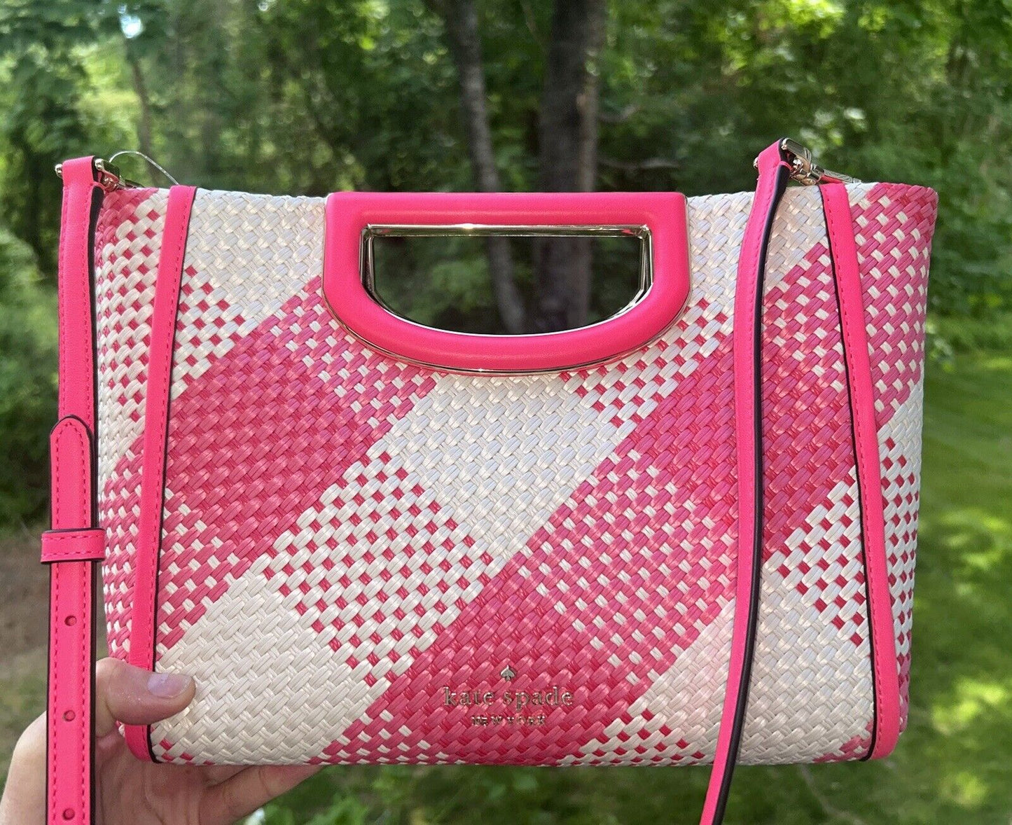 NEW! NWT KATE SPADE Alexia Gingham Crossbody Bag Wild Rose Pink