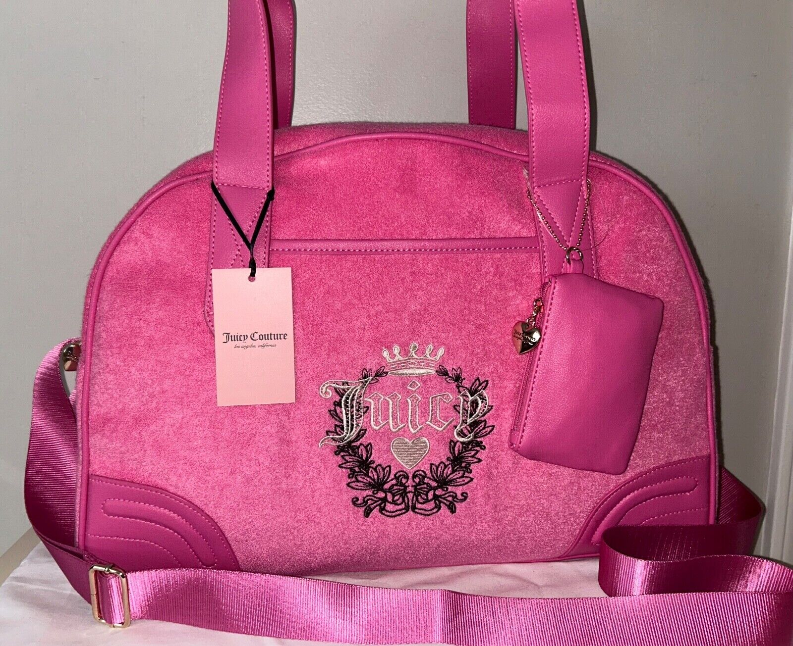 NEW! NWT JUICY COUTURE Heritage Terry Weekender Bag in Juicy Pink