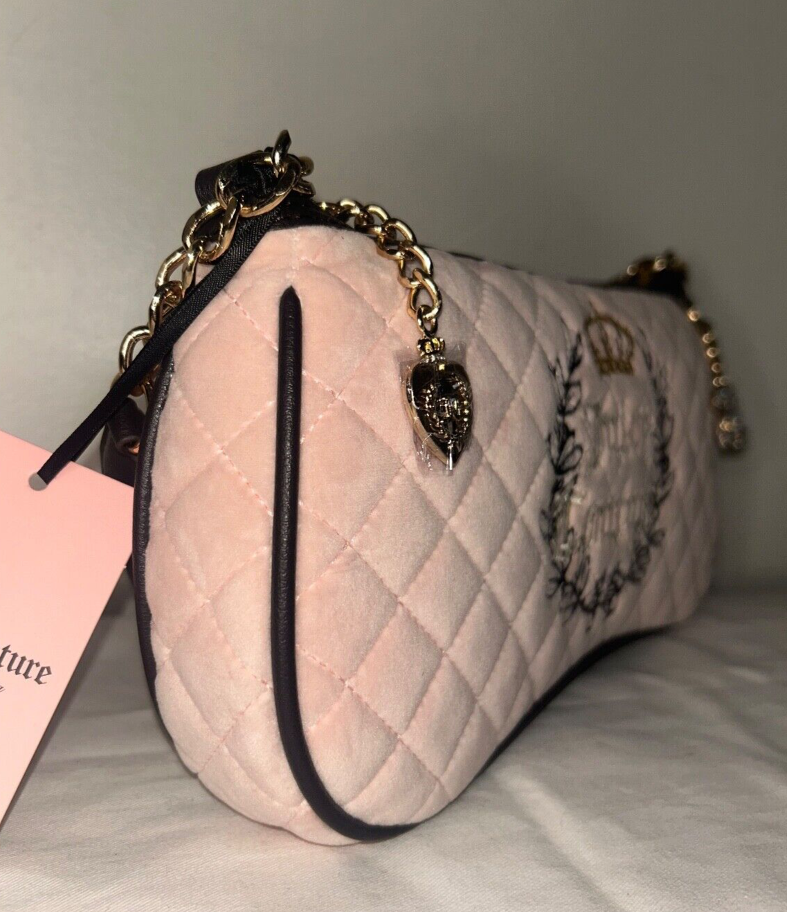 NEW! NWT JUICY COUTURE Royal Moment Velour Quilted Shoulder Bag Pink Clay