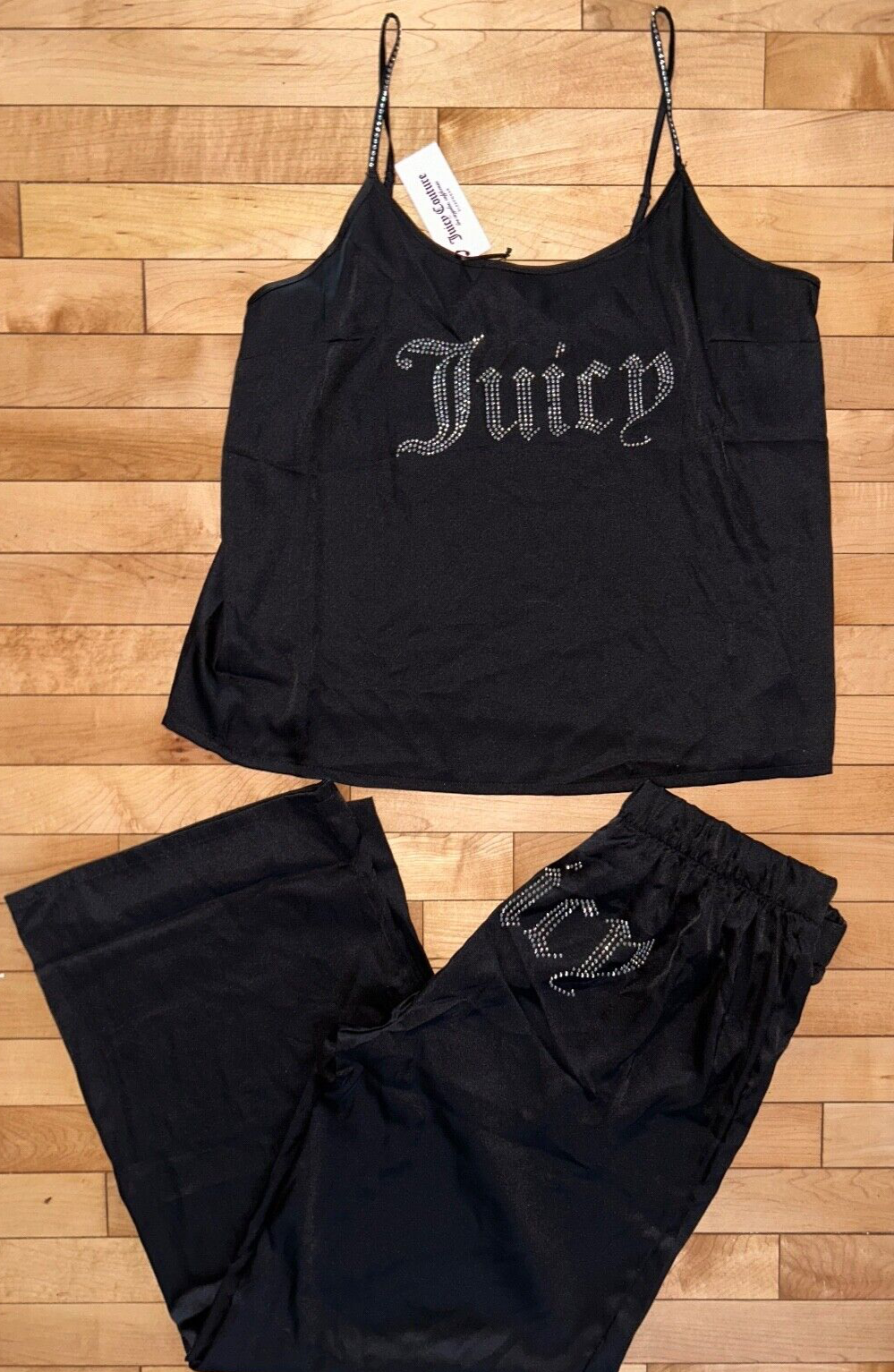 NEW ! NWT JUICY COUTURE Satin Sleepwear Set Juicy Logo Black Size L