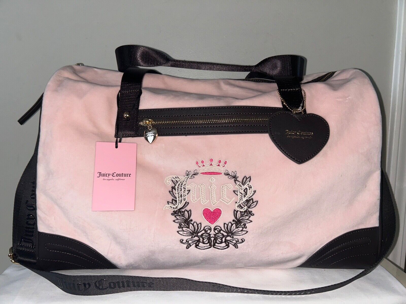 NEW! NWT JUICY COUTURE Heritage Rosie Velour Weekender Bag Powder Blush Pink