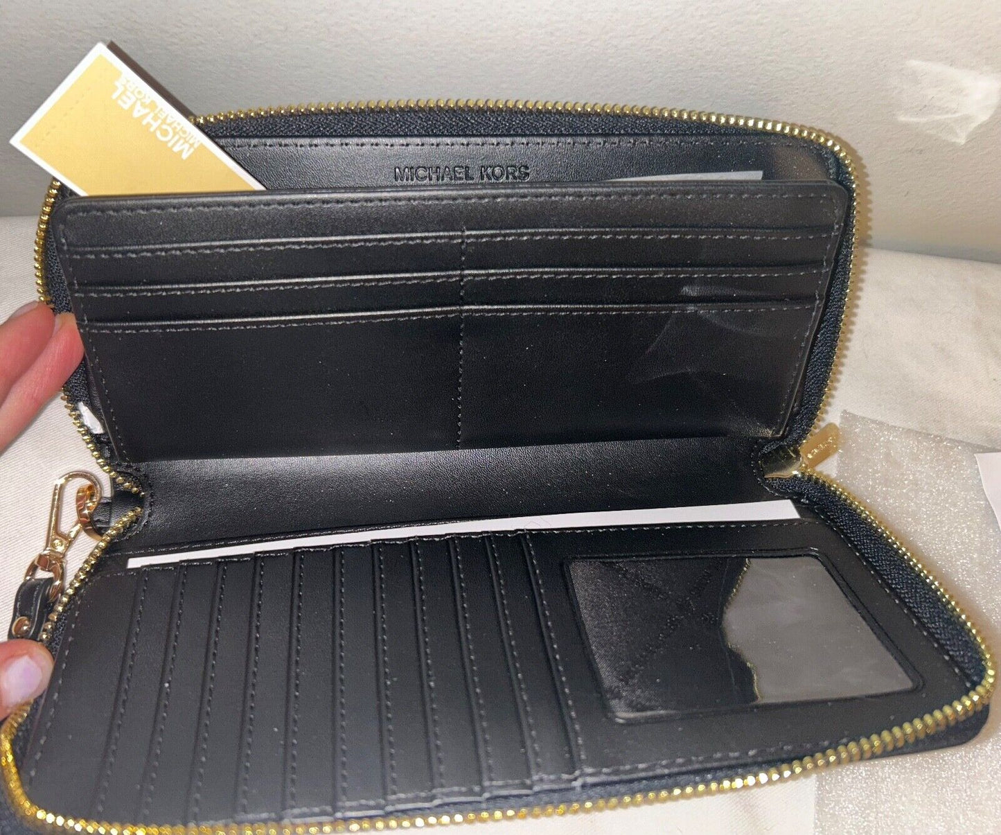 $258 NEW! NWT MICHAEL KORS MK Logo Jet Set Continental Wristlet Wallet Black