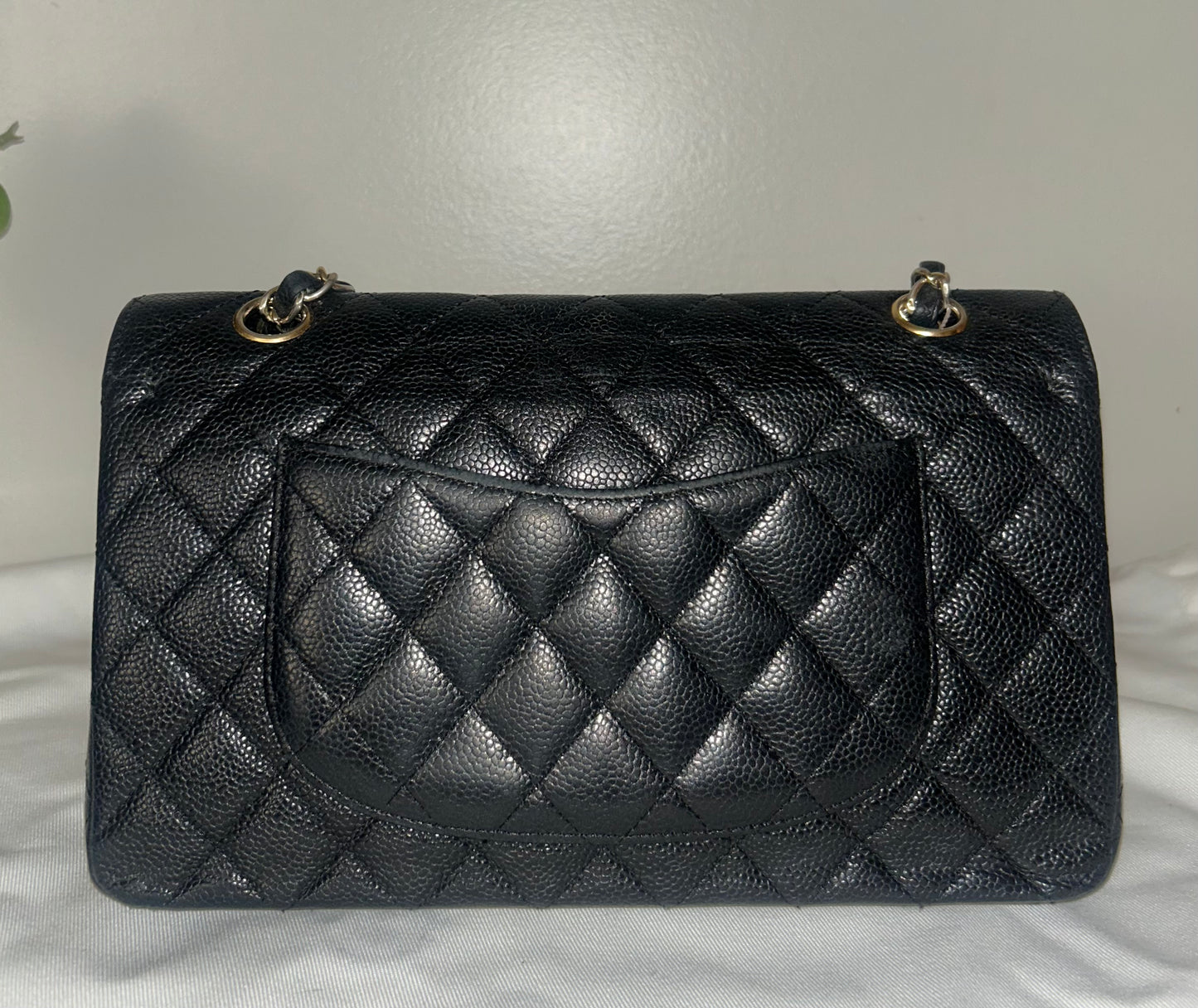 CHANEL Medium Classic Double Flap Caviar Quilted Handbag Black / Gold