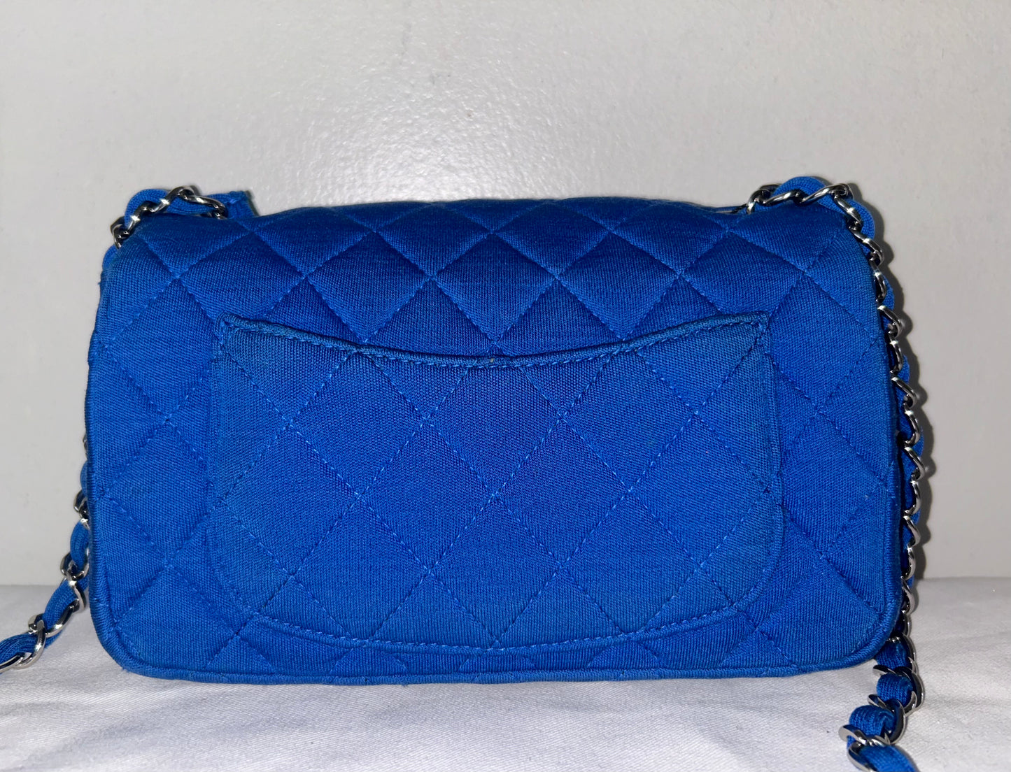 CHANEL Classic Mini Rectangular Single Flap Bag Quilted Jersey Blue