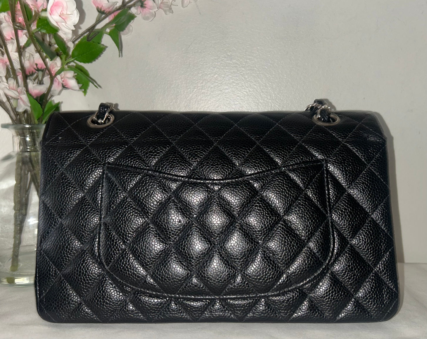 CHANEL Medium Classic Double Flap Caviar Quilted Handbag Black
