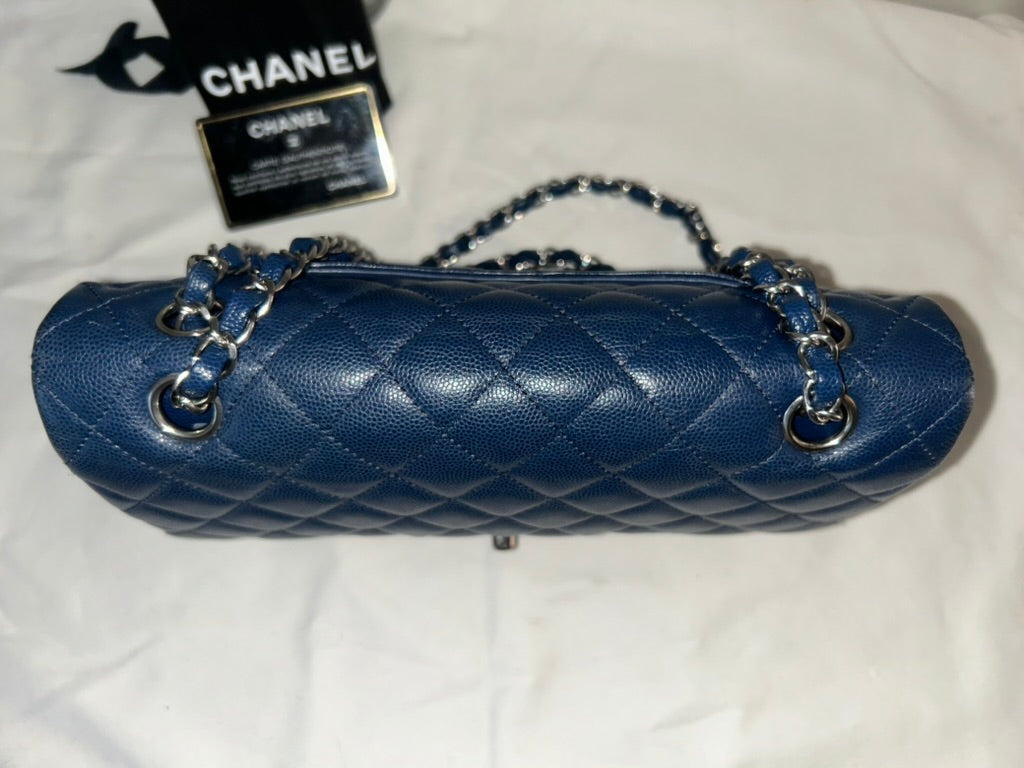 CHANEL Medium Classic Double Flap Caviar Quilted Handbag Dark Navy