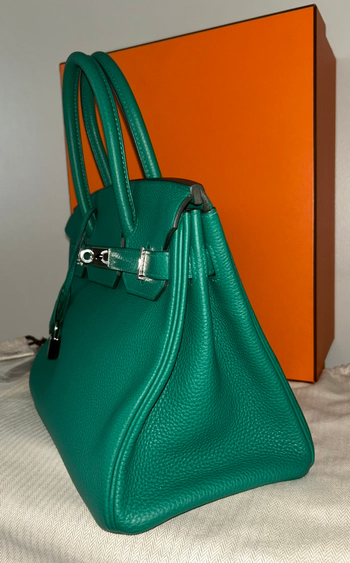 HERMÈS Birkin 30 Vert Vertigo Clemence Leather Palladium Hardware Bag