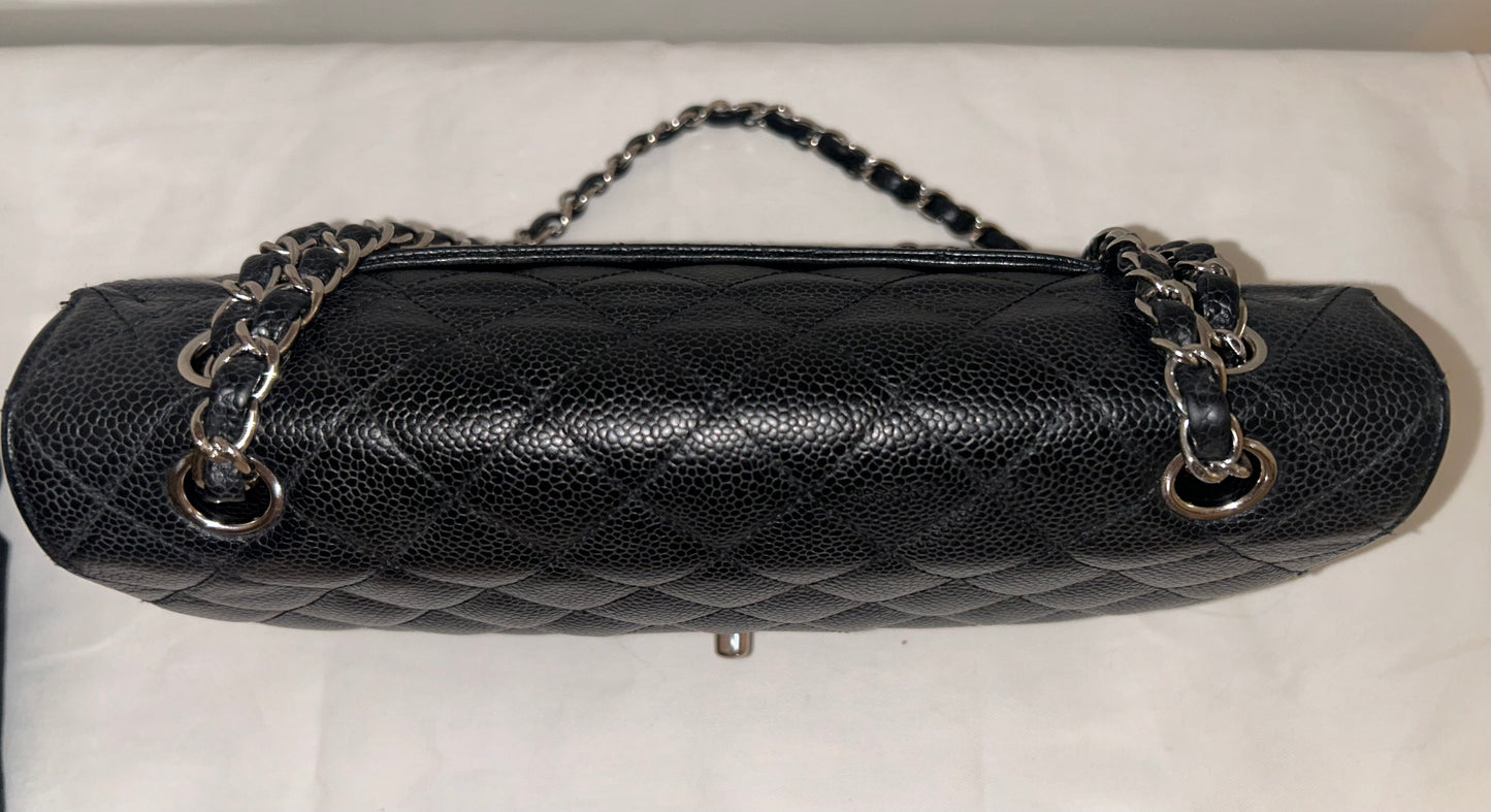 CHANEL Classic Medium Double Flap Quilted Caviar Leather Handbag Black