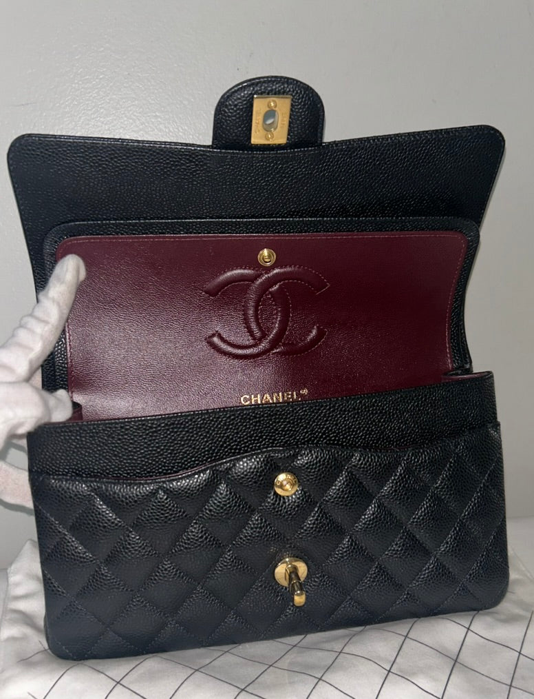 CHANEL 23S Classic 11.12 Medium Double Flap Caviar Handbag Black/Gold