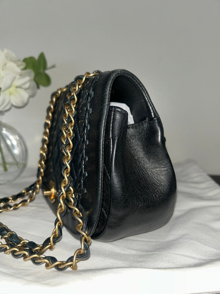 CHANEL CC Braided Saddle Flap Bag Quilted Lambskin Black/Dark Navy