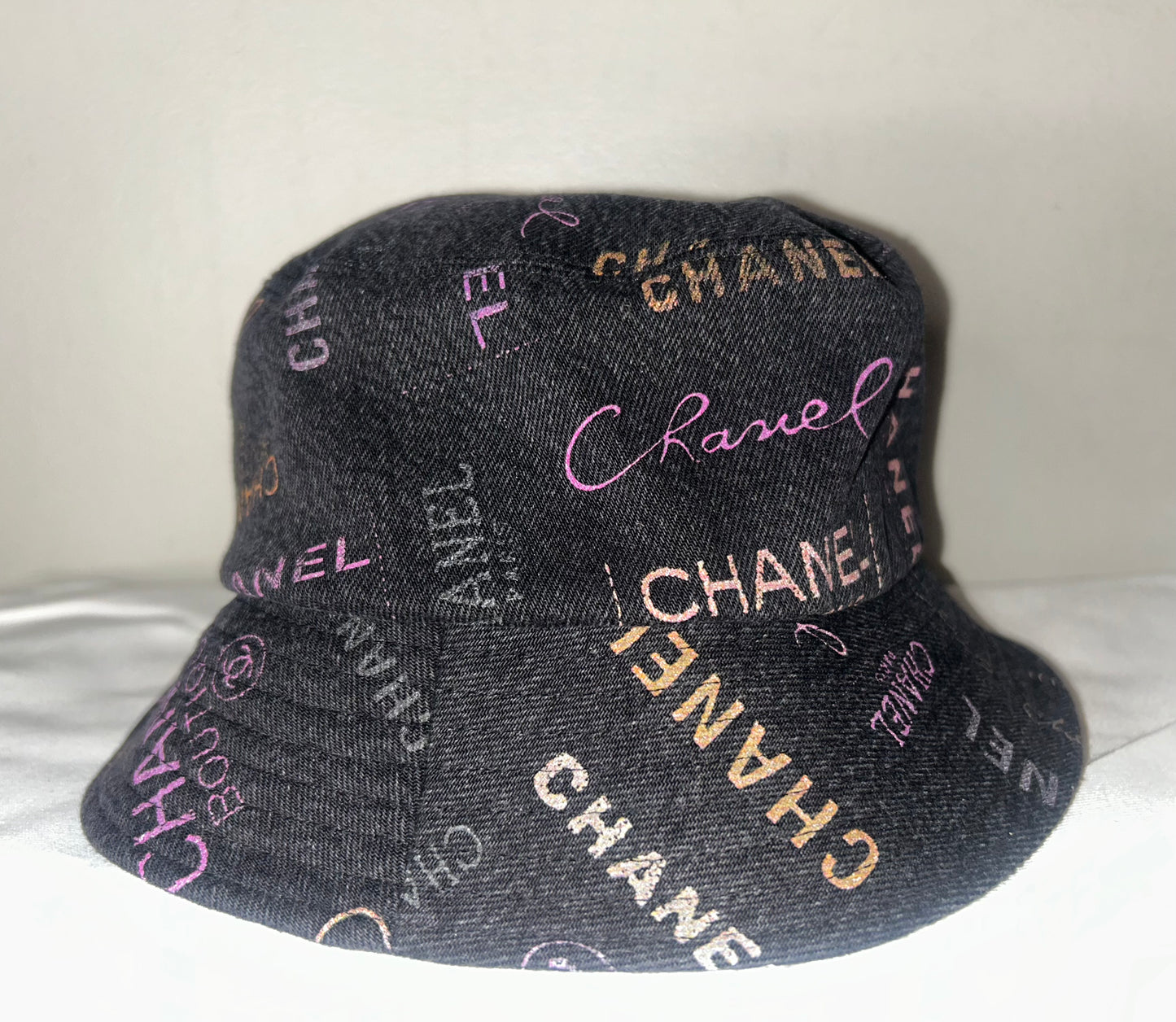 CHANEL Denim Mood Logo Cloche Bucket Hat Black Multi Size M