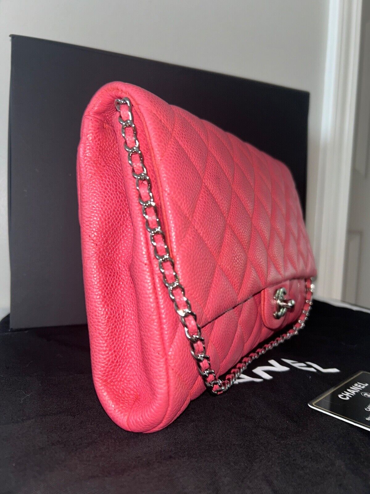 CHANEL Classic Quilted Single Flap Shoulder Bag Quilted Caviar Leather Pink