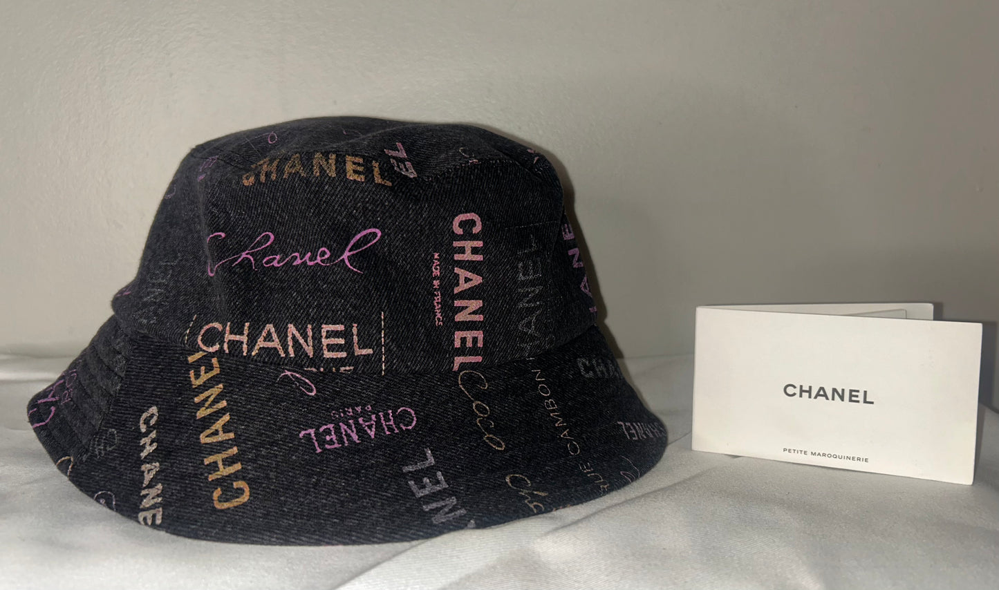 CHANEL Denim Mood Logo Cloche Bucket Hat Black Multi Size M