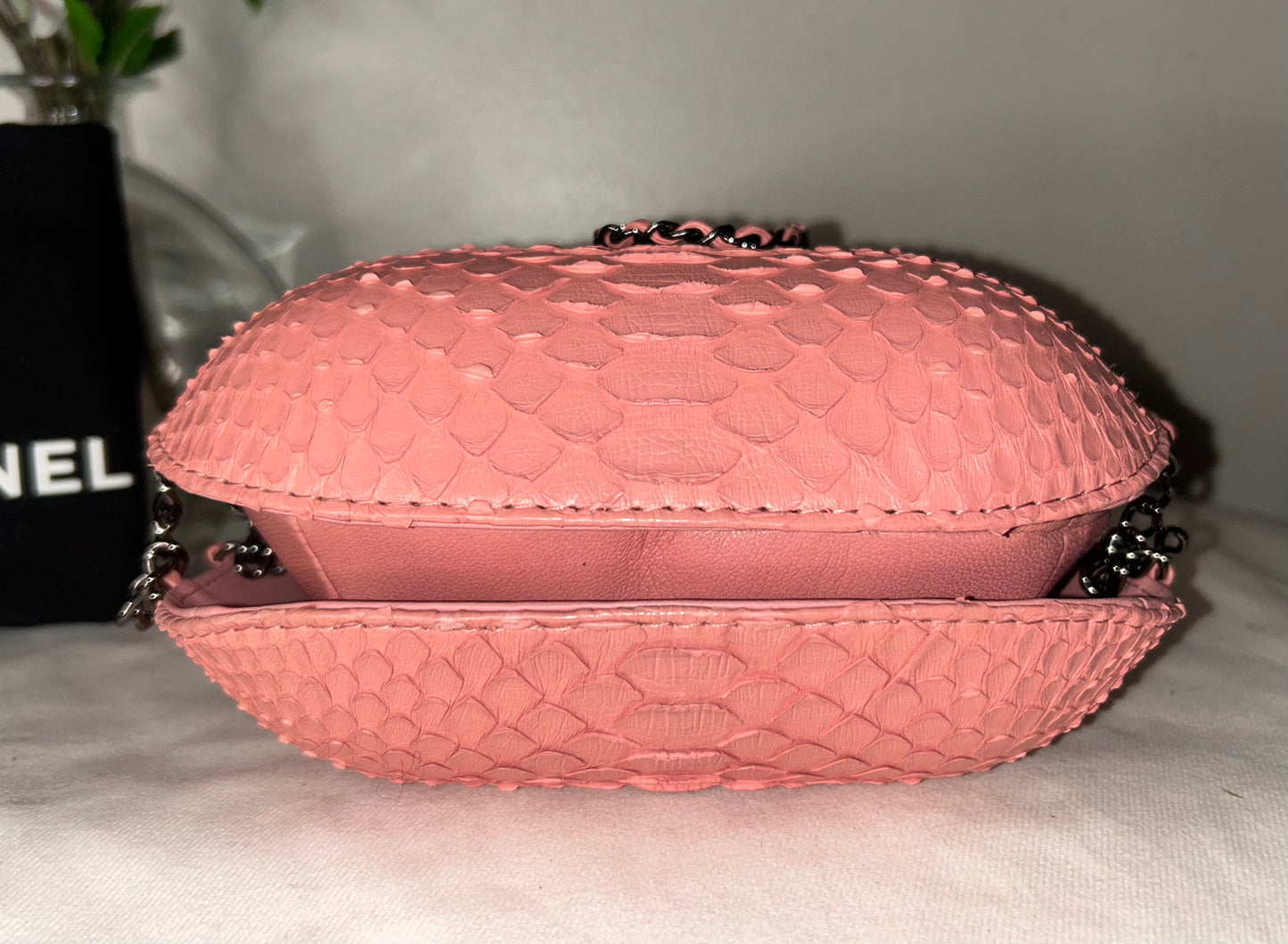 CHANEL Gabrielle Python Snakeskin Small Crossbody Bag in Rose Pink