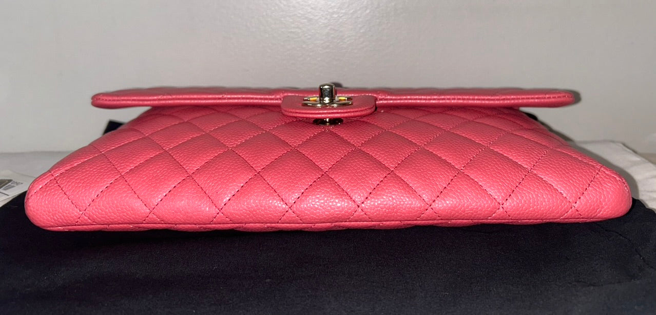 CHANEL Classic Flap Clutch Quilted Caviar Pink / Gold Hardware