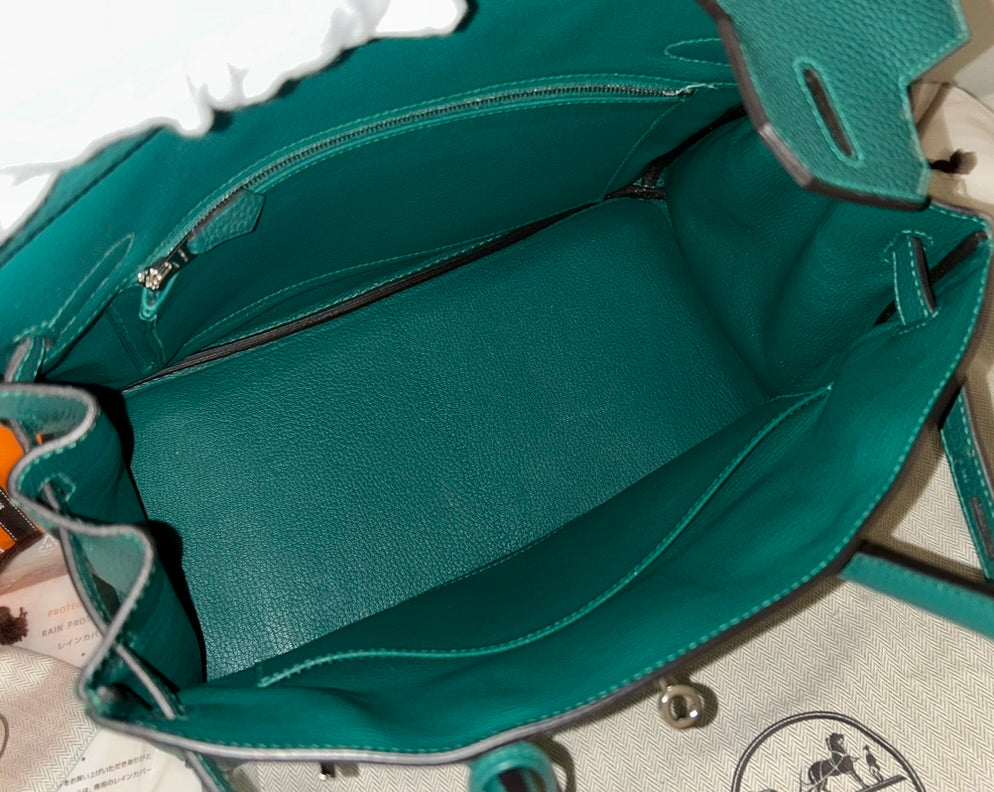 HERMÈS Birkin 30 Malachite Togo Leather Palladium Hardware Handbag