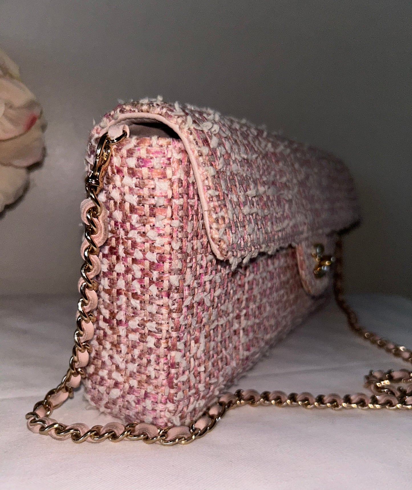 CHANEL Classic CC East West Tweed Shoulder Bag Pink