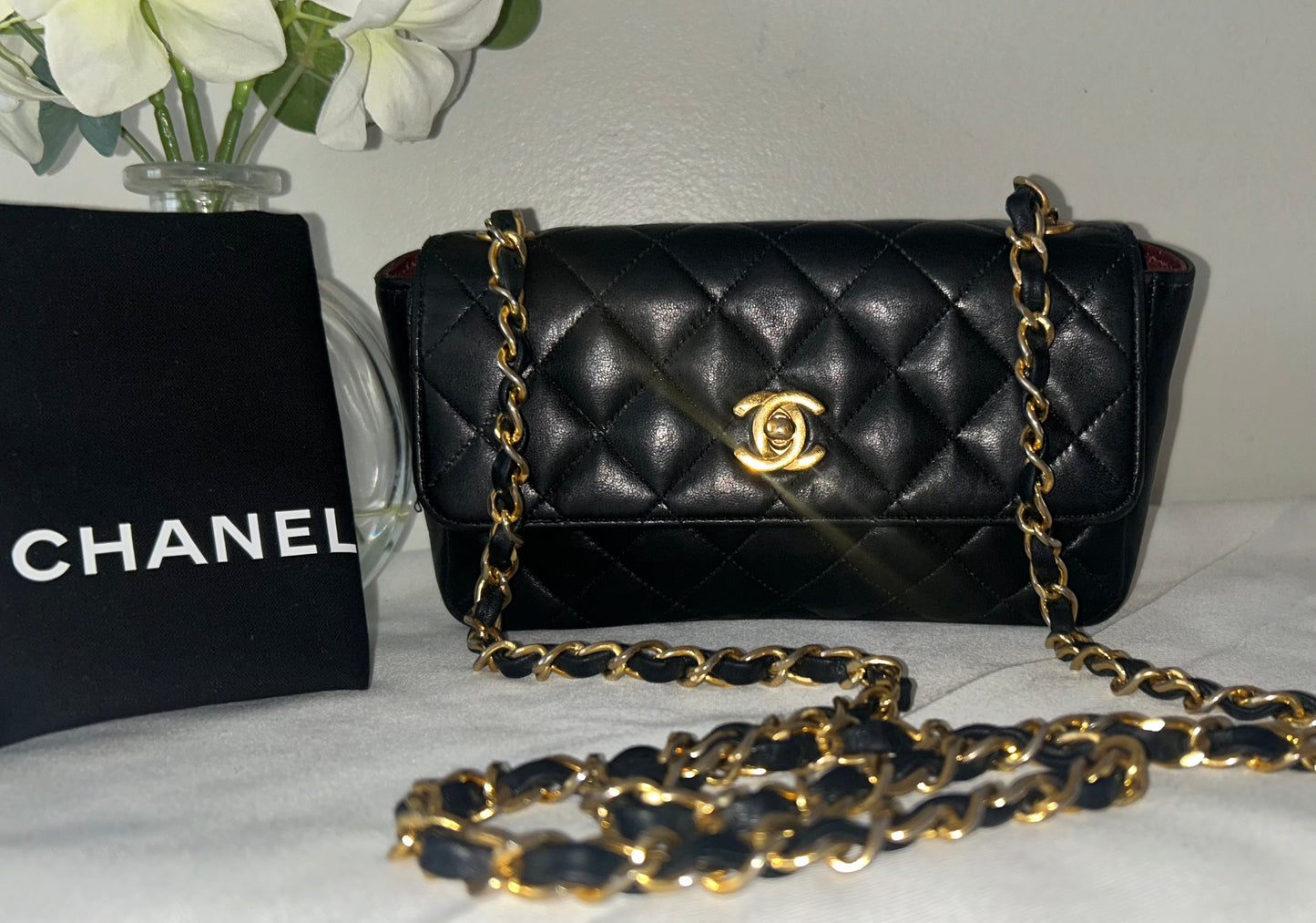 CHANEL Classic Mini Rectangular Flap Bag Quilted Lambskin Black / 24K Gold