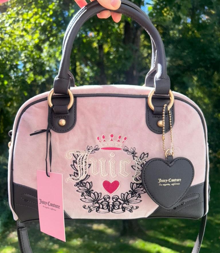 NEW! NWT JUICY COUTURE Urban Heritage Bowler Velour Crossbody Bag Dusty Pink