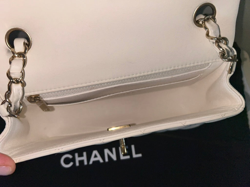 CHANEL Classic Mini Rectangular Flap Bag Quilted Lambskin Leather White/Gold