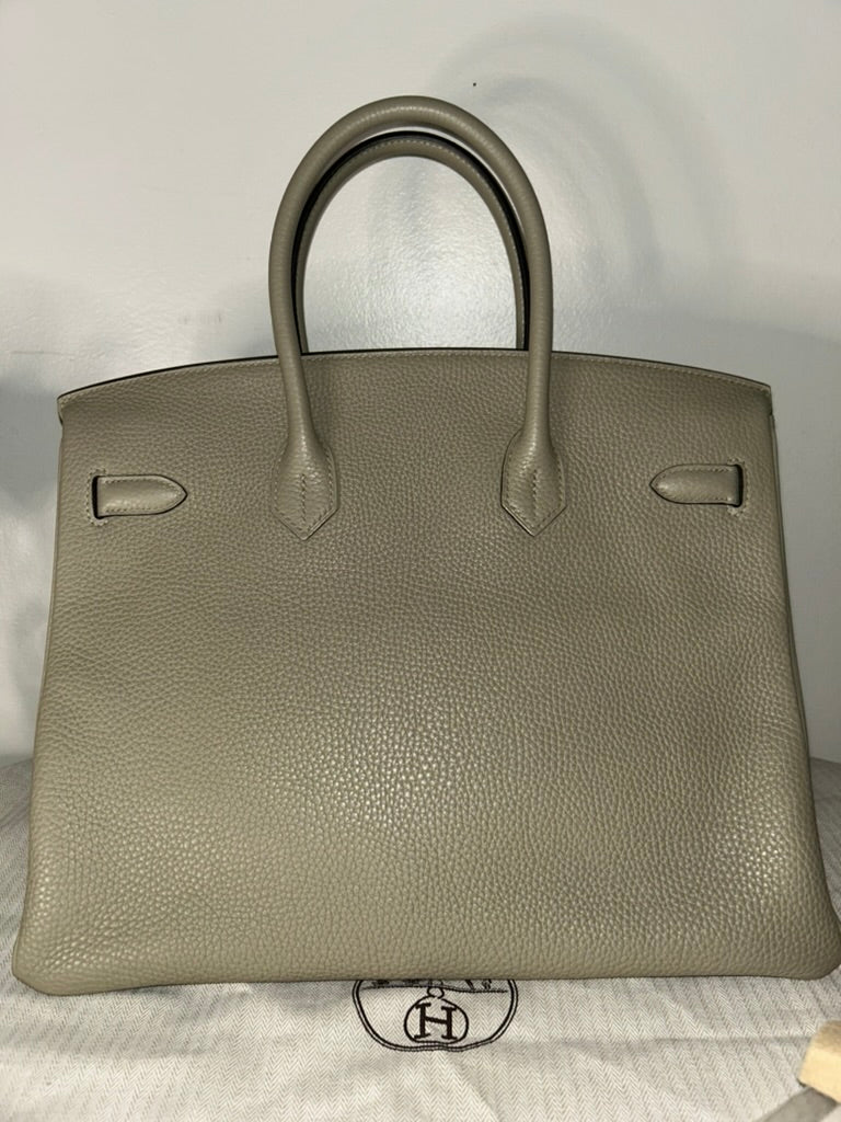 HERMÈS Birkin 35 Gris Tourterelle Clemence Palladium Hardware