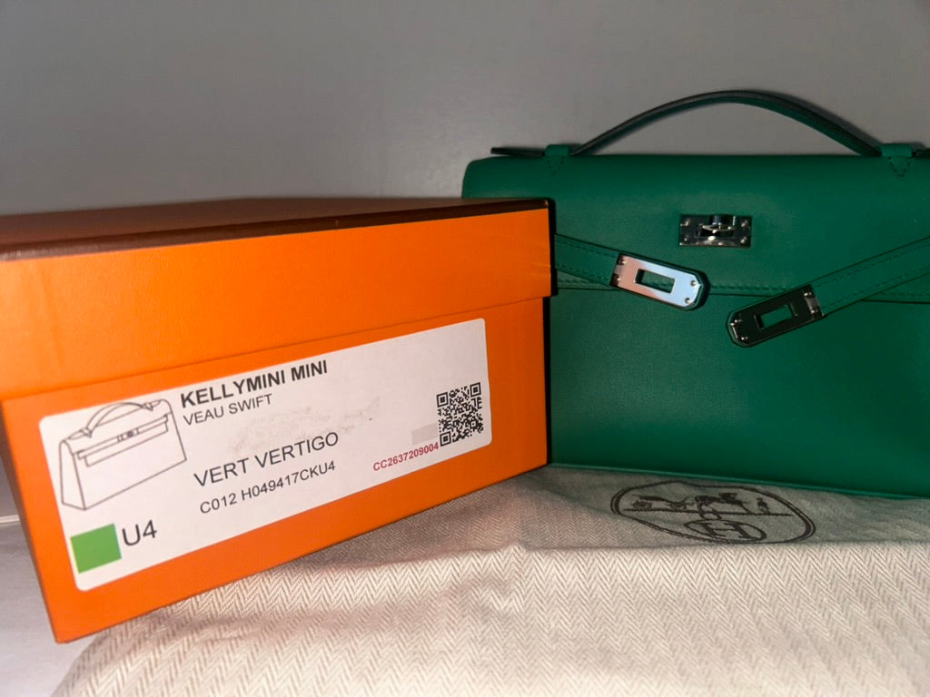 HERMES Kelly Pochette Vert Vertigo Swift Palladium Hardware