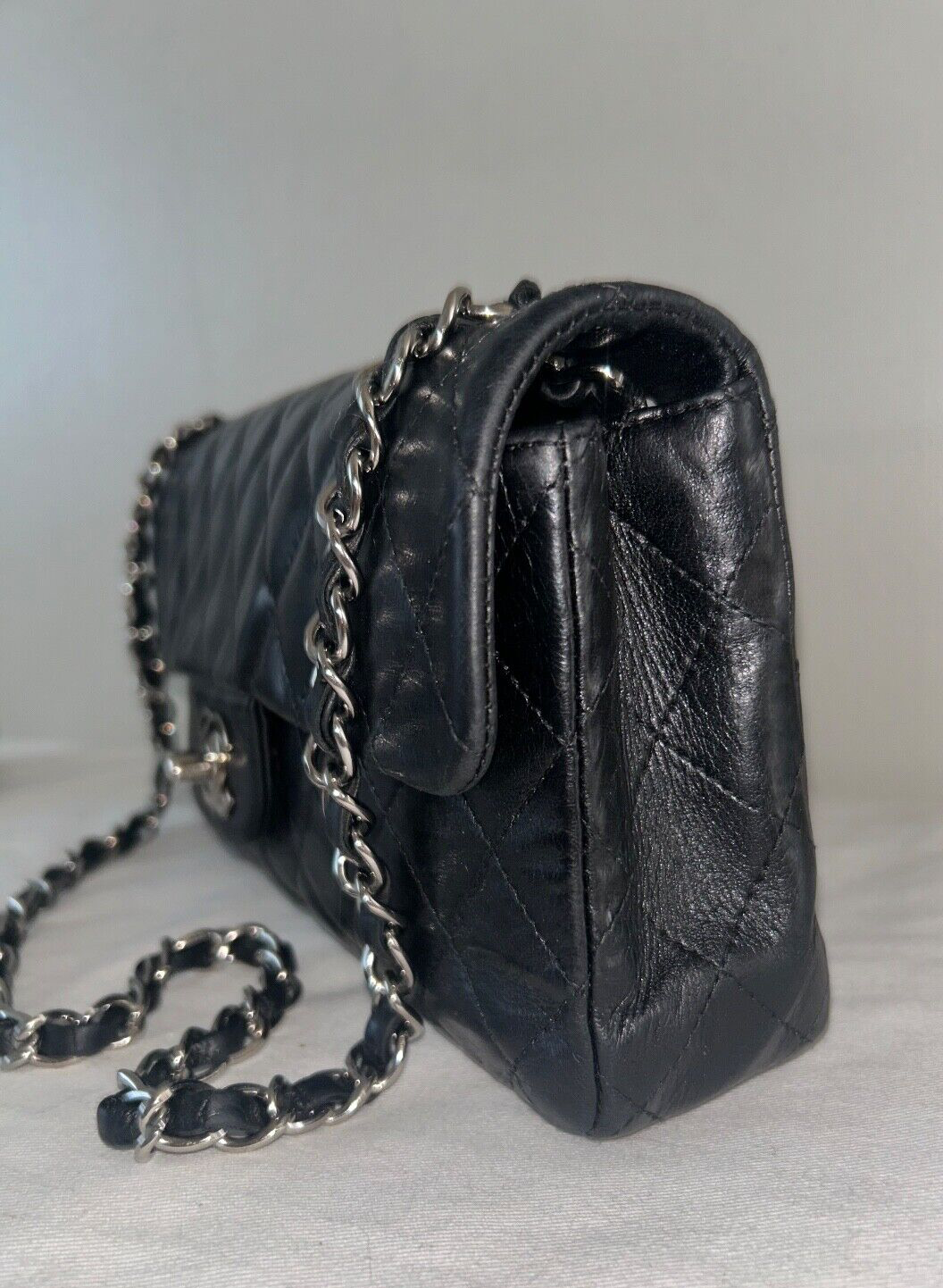 CHANEL Classic CC East West Quilted Lambskin Shoulder Bag Black