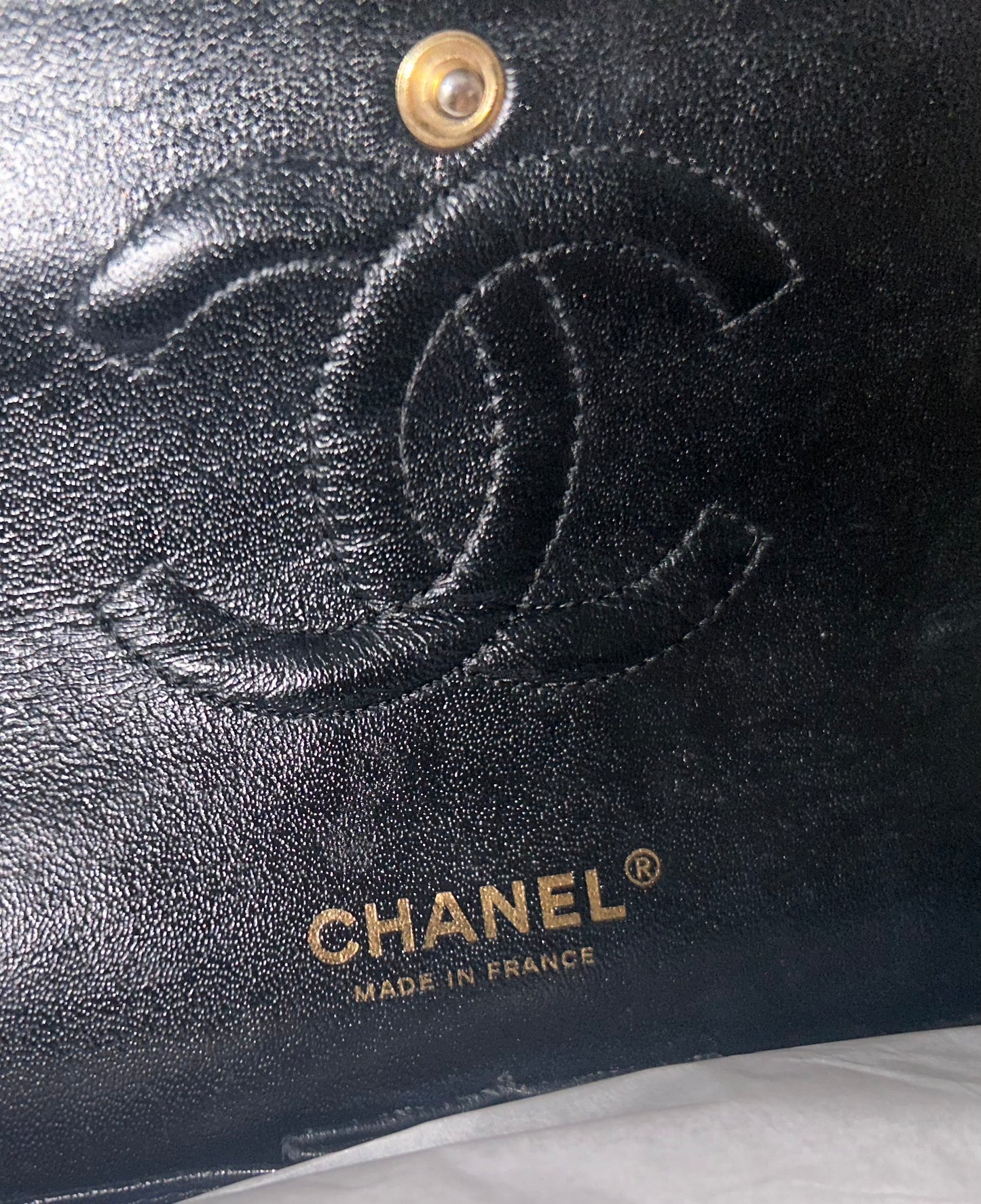 CHANEL Classic Medium Double Flap Quilted Caviar Handbag Black/Gold