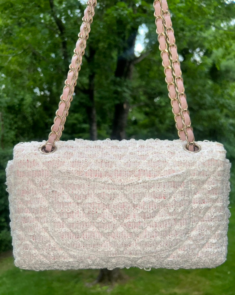 CHANEL Medium Classic Quilted Tweed Single Flap Bag Light Pink / Gold Hardware