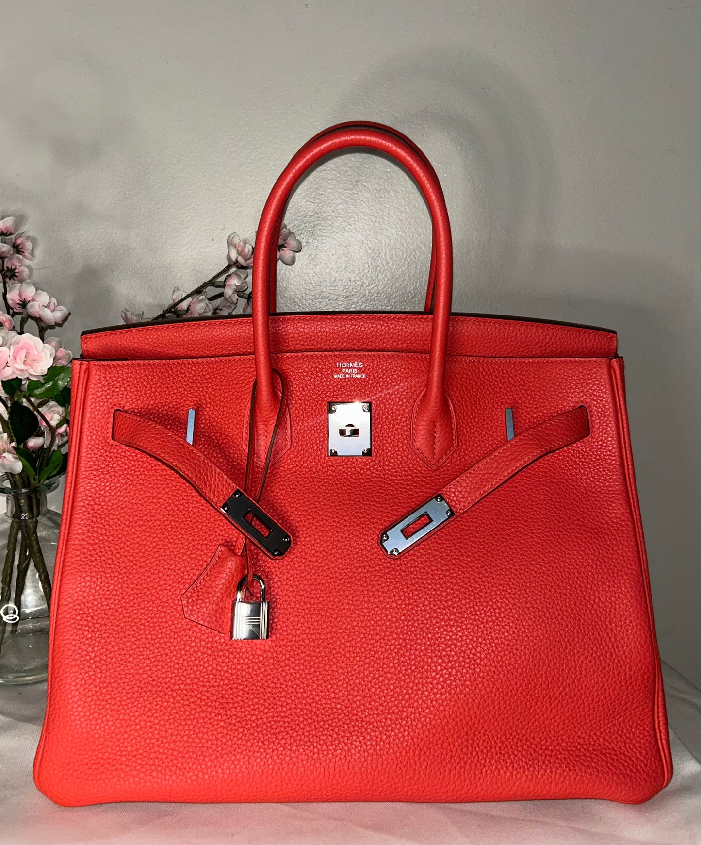 HERMÈS Birkin 35 Rose Jaipur Togo Leather Palladium Hardware Handbag