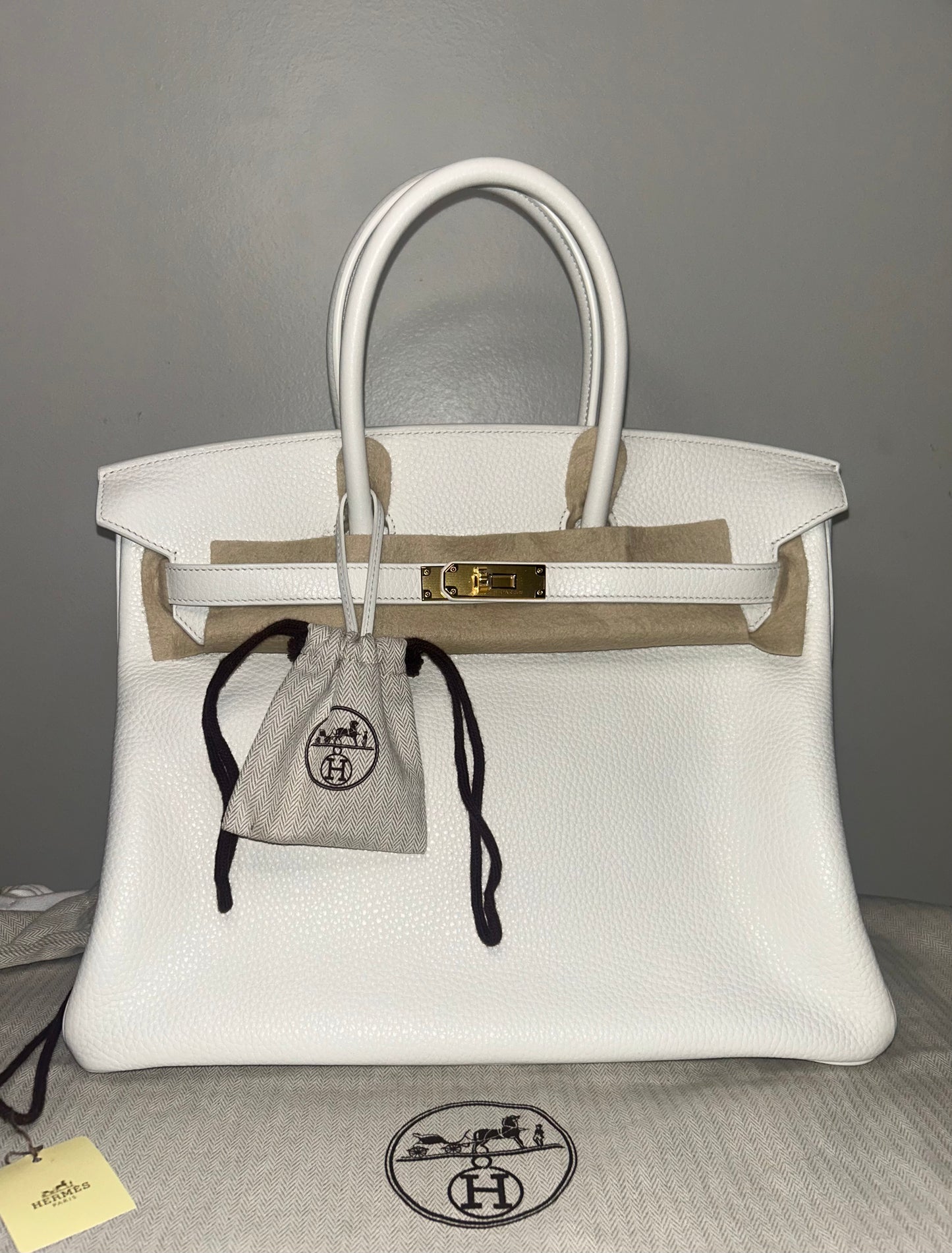 HERMÈS Birkin 35 Blanc White Clemence Leather Gold Hardware Handbag