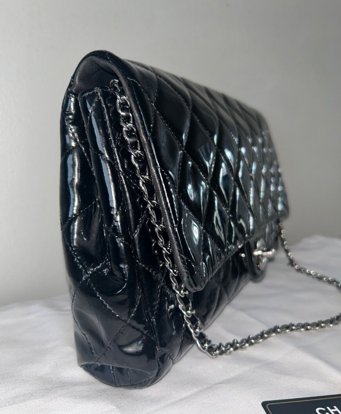 CHANEL Classic CC Quilted Flap Shoulder Bag Patent Leather Black