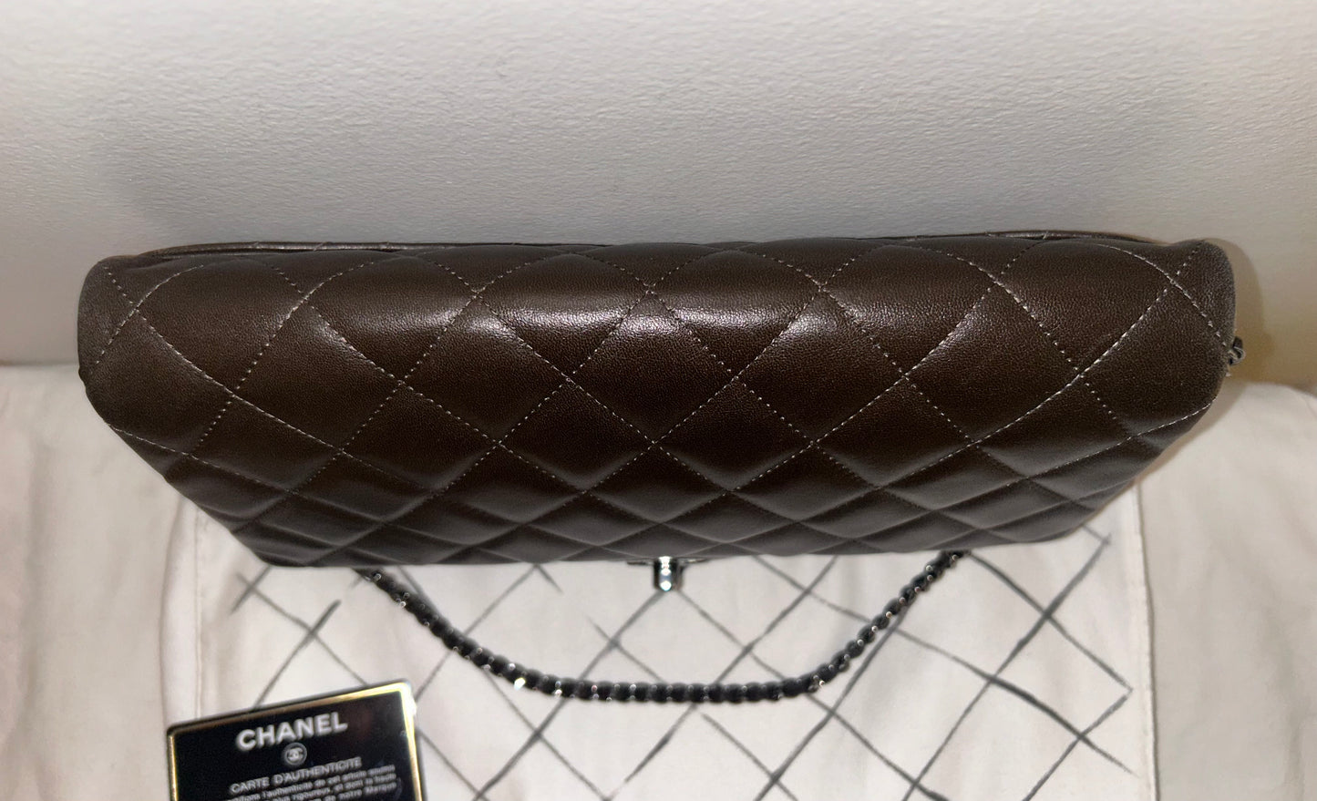 CHANEL Classic CC Quilted Flap Shoulder Bag Lambskin Leather Dark Brown