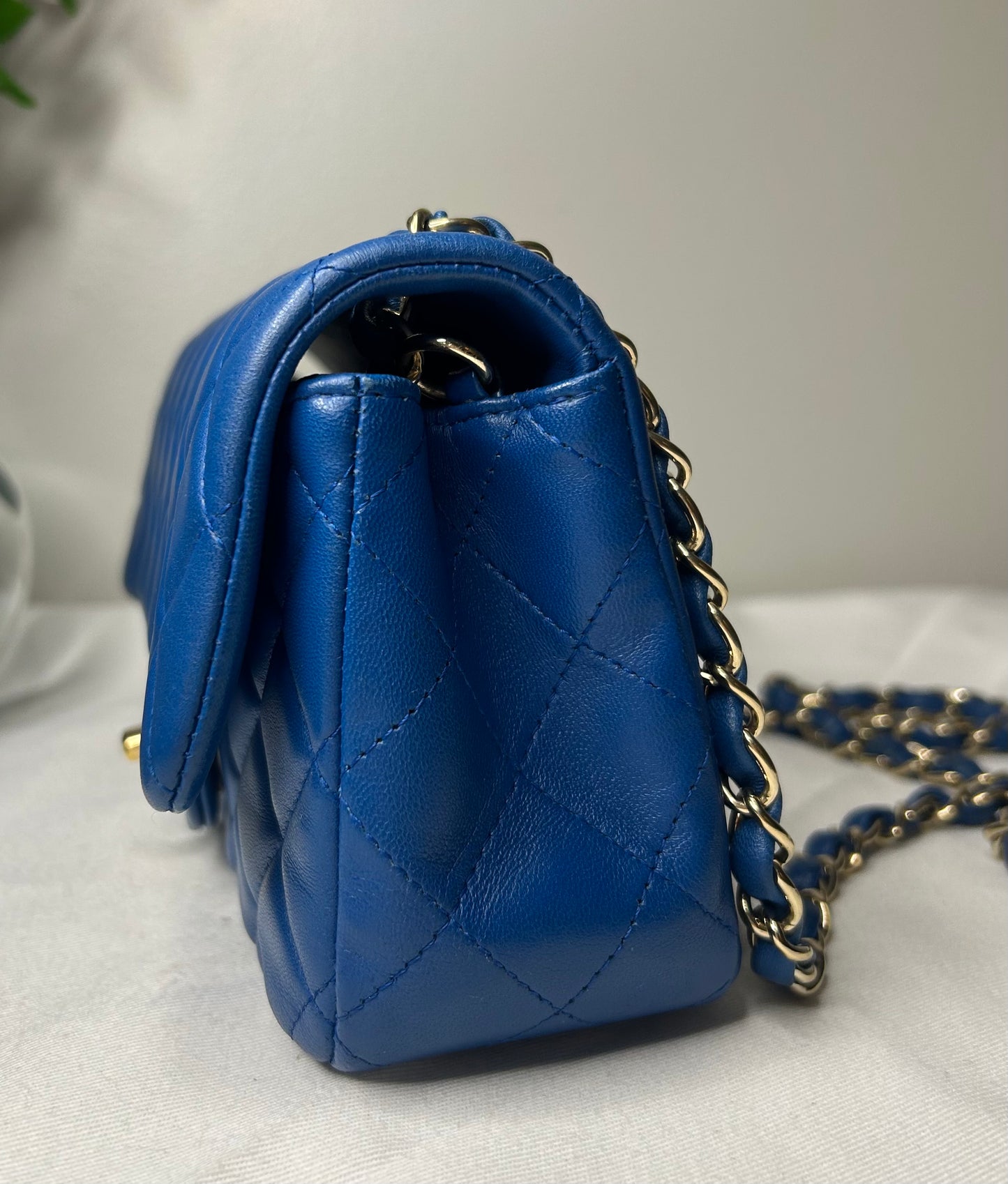 CHANEL Classic Mini Rectangular Flap Bag Quilted Lambskin Blue / Gold