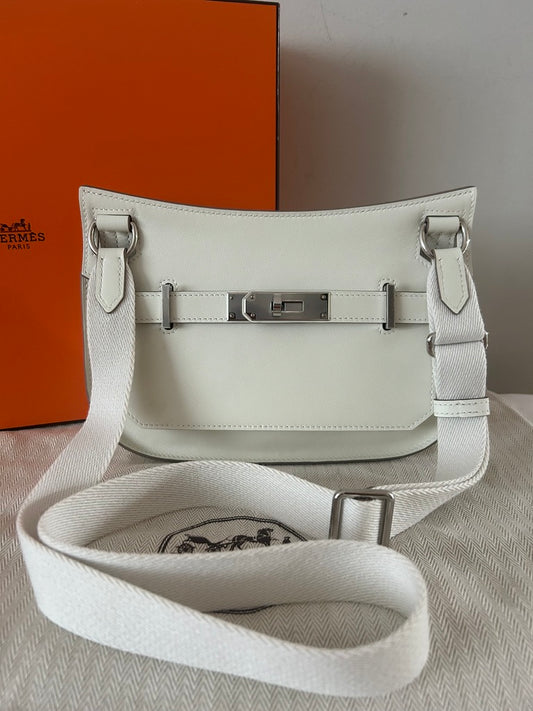 HERMES Jypsiere Mini Mushroom White Swift Leather Palladium Hardware Handbag