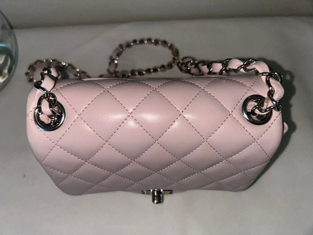 CHANEL 19C Mini Square Classic Flap Bag Quilted Lambskin in Lilac Pink