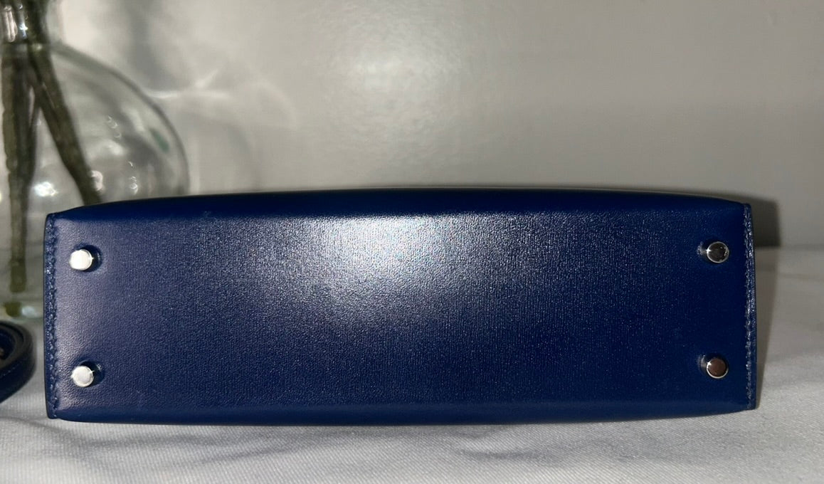HERMÈS Kelly 20 (Mini II) Bleu Saphir Box Palladium Hardware