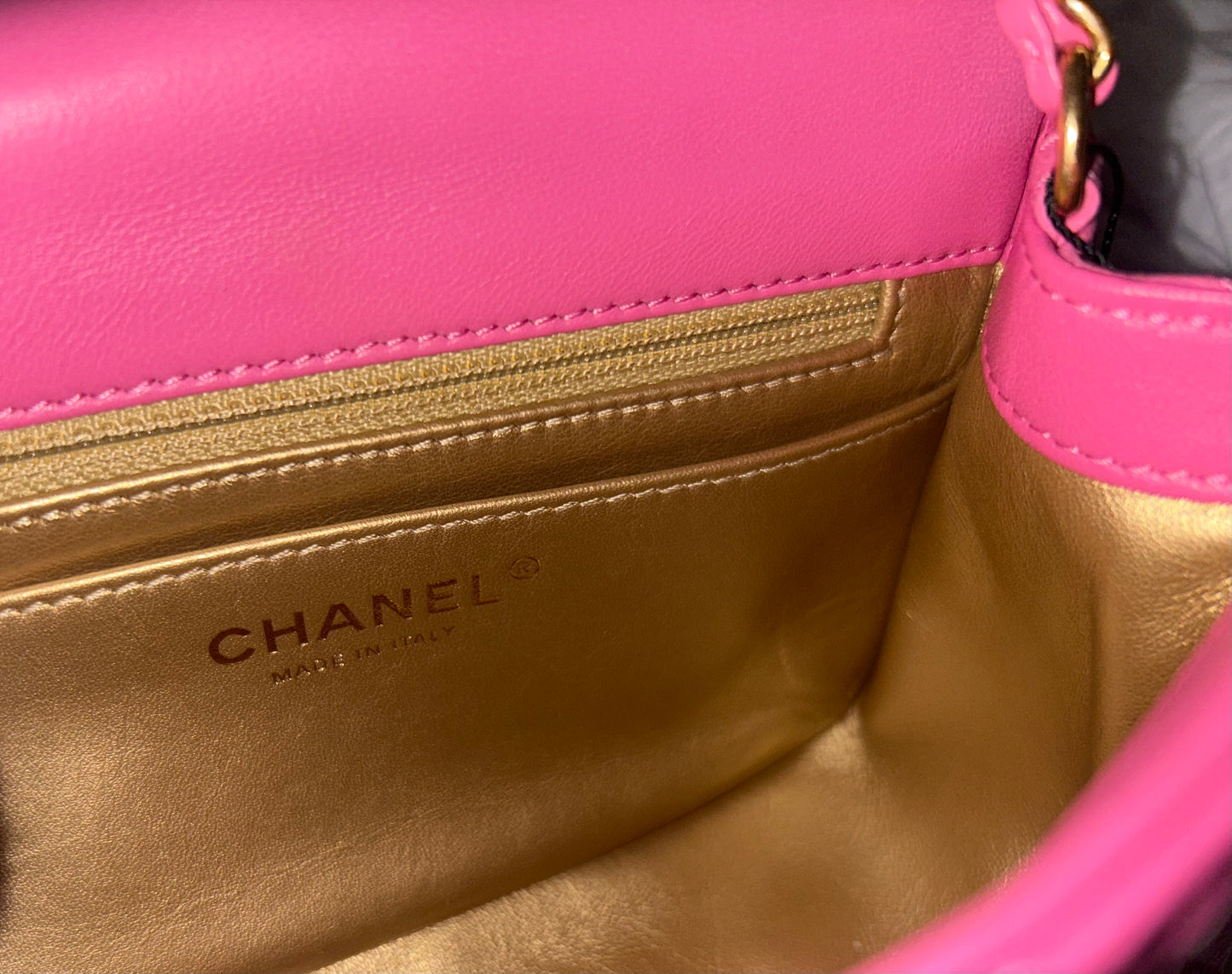 CHANEL Mini Square Pearl Crush Flap Bag Quilted Lambskin Pink / Gold