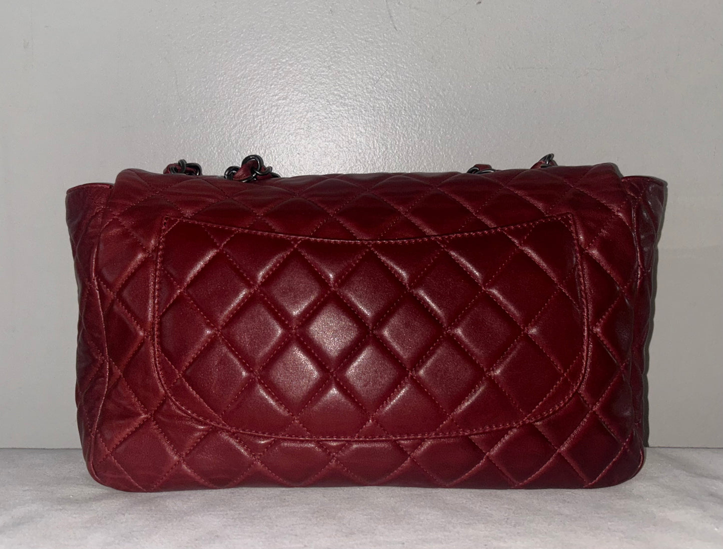 CHANEL Classic Jumbo Quilted Lambskin Leather Handbag Burgundy