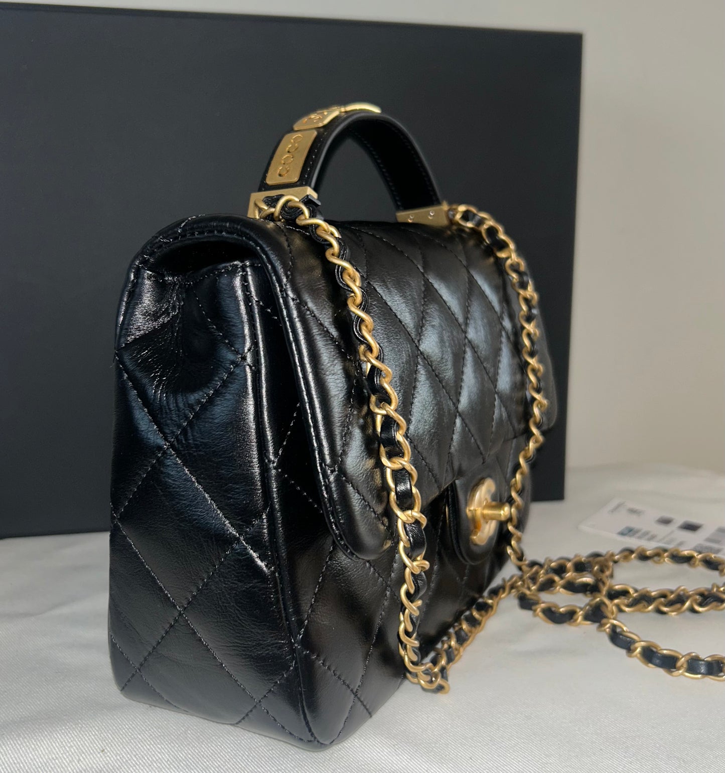CHANEL 24P Top Handle Medium Flap Bag Lambskin Black Limited Edition NWT